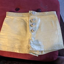 Vintage Beige Genuine Handmade Lambskin Leather Shorts w 4 Buttons, Loose Button
