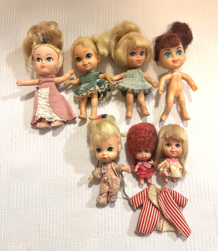 Vintage 1960's Mattel Liddle Kiddles Lot of 7 Mini Dolls TLC Condition     #2
