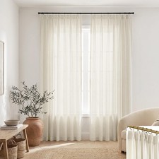 Linen Pinch Pleated Curtains for Living Room, Cream High End Sheer Curtain, Mode