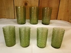 7 Vintage Anchor Hocking Soreno Bark Avocado Green Glass 5" Tumbler Glasses