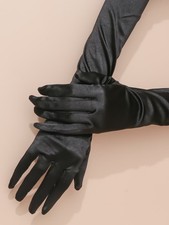 Black Satin Long Gloves For Women Formal Wedding Party One Size S M