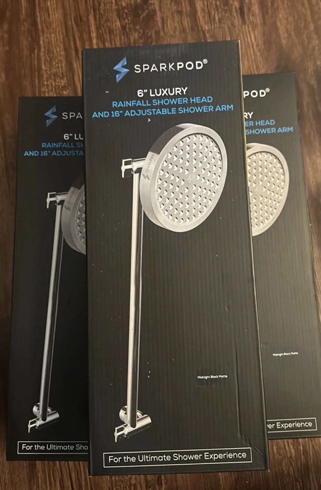 SparkPod 6" Rainfall Rain Shower Head Matte Black Stainless w/ 16" Arm