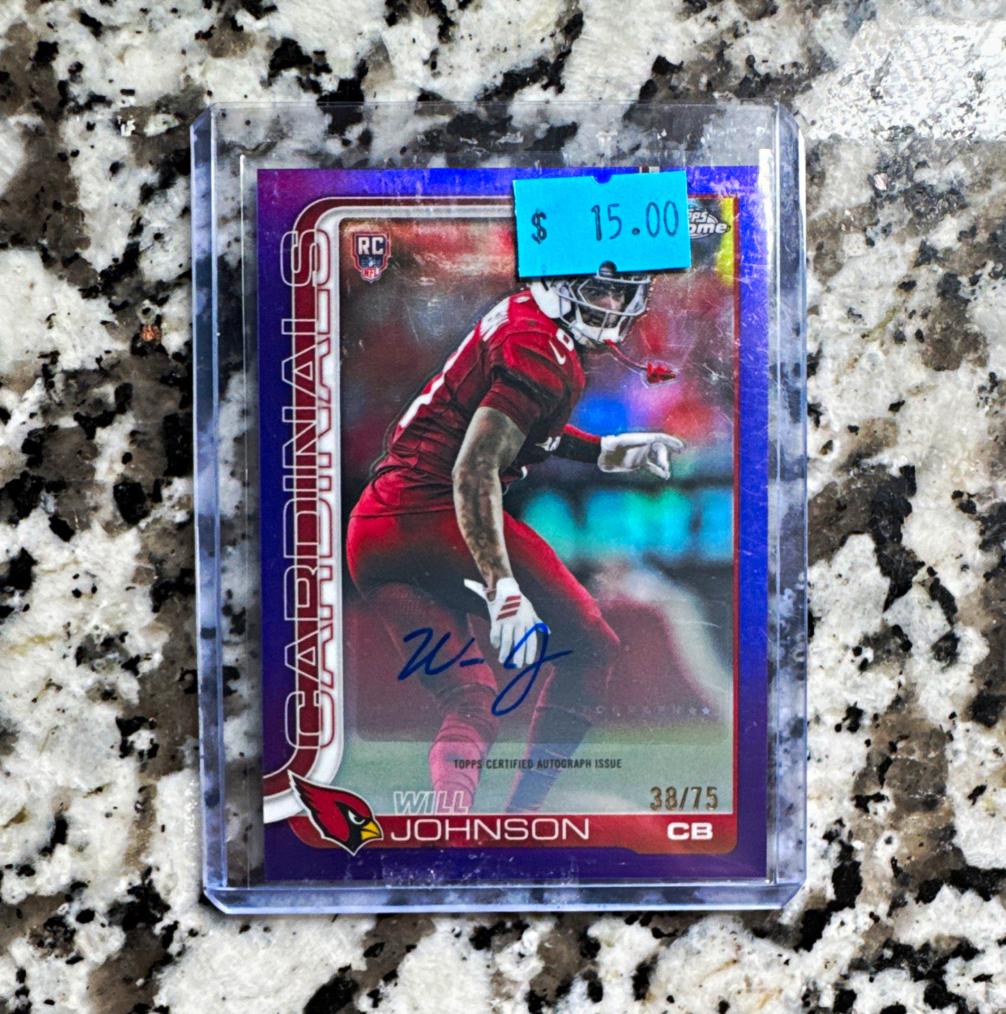 Topps 2025 Topps Chrome Will Johnson Purple Auto RC /75 #RA-WJ Cardinals NFL