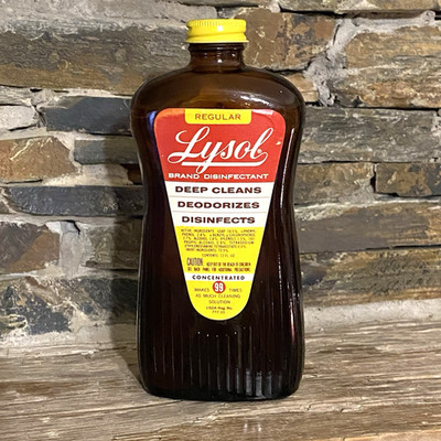 VTG 1960s Lysol Amber / Brown Ribbed Glass Bottle 12 oz Collectible Metal Cap