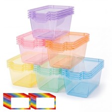 24 Pack Book Bins for Classroom Library Plastic Cubby Storage Bins with Label...
