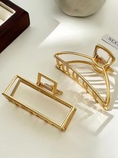 1x Metal Hollow Hair Claw Clips, Square / Semi-Circle, Non-Slip Hair Barrettes