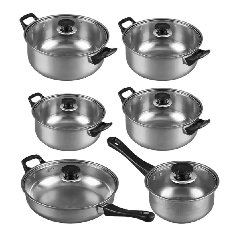6PCS Induction Cookware Cooking Pot Non Stick Stainless Steel Pan With Lids Set