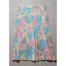 Danielle B Vtg Tropical Floral Midi Skirt Pastel Pink Blue Size 16 Made in USA