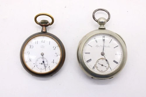 F x2 Antique Top Wind Pocket Watches Not Working inc. Elgin Nat. Watch Co. Lilia