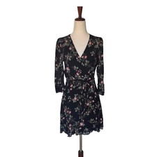 Reformation Zoe Black Floral Wrap Mini Dress Size Medium