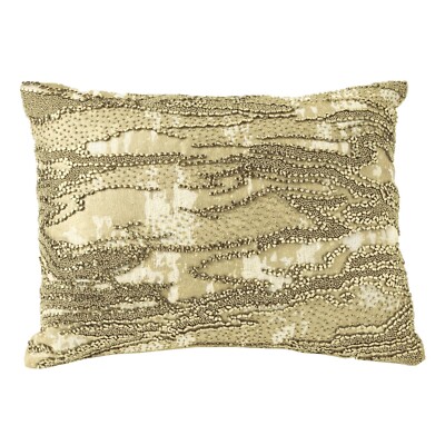 MICHAEL ARAM MOIRE GOLD METALLIC FOIL BEADS THROW DECORATIVE PILLOW COTTON LINEN