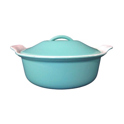 Le Crueset Turquoise Oval Dutch Oven with Lid #24 Some Damage Good