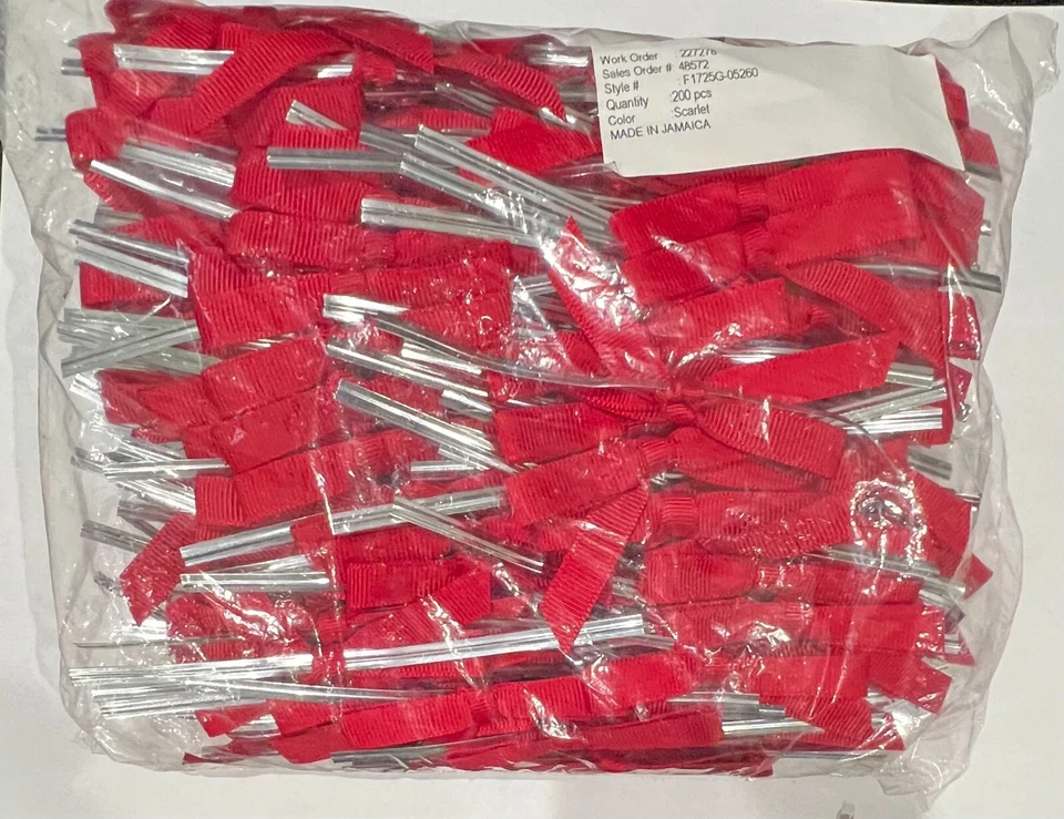 200, 2 1/2 дюйма КРАСНЫЕ БАНТЫ, С СЕРЕБРЯНЫМИ ЗАВЯЗКАМИ ИЗ ПРОВОЛОКИ ДЛЯ ПОДАРОЧНЫХ СУМОК - Изображение 3 из 3