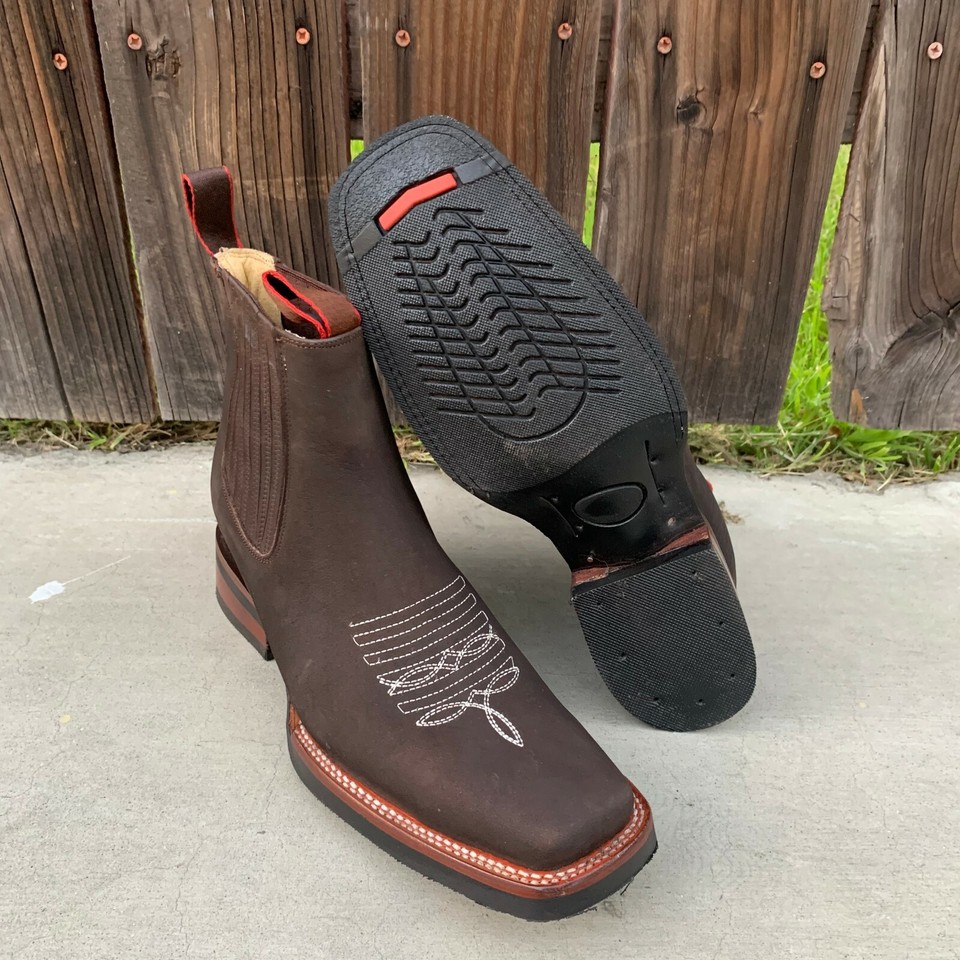 MEXICAN BOTINES MENS BOTIN COWBOY LEATHER RODEO SLIP ON ANKLE SQUARE ...