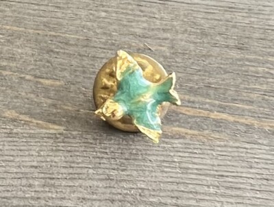 Vintage Gold Tone & Teal Sparrow Lapel Pin 