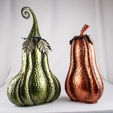 Handcraft Autumn Green Copper Swirling Stem Metal Pumpkins Yard Decoration