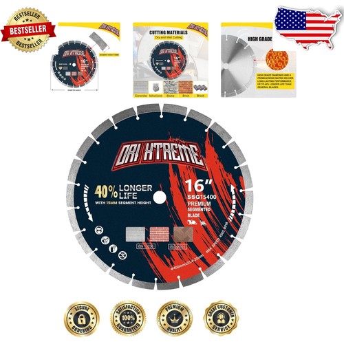 16" Diamond Concrete Saw Blade - Segmented Dry/Wet Cutting for Masonry & More