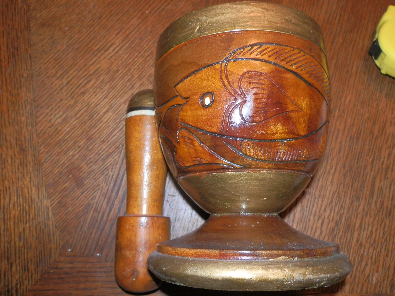 Vintage Wooden Mortar and Pestle Spices, Herbs Puerto Rico 1982 7 x 5.5"