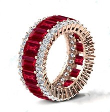 Red Ruby Full Eternity Ring Band 925 solid Silver 14k Gold plated Gift For Her