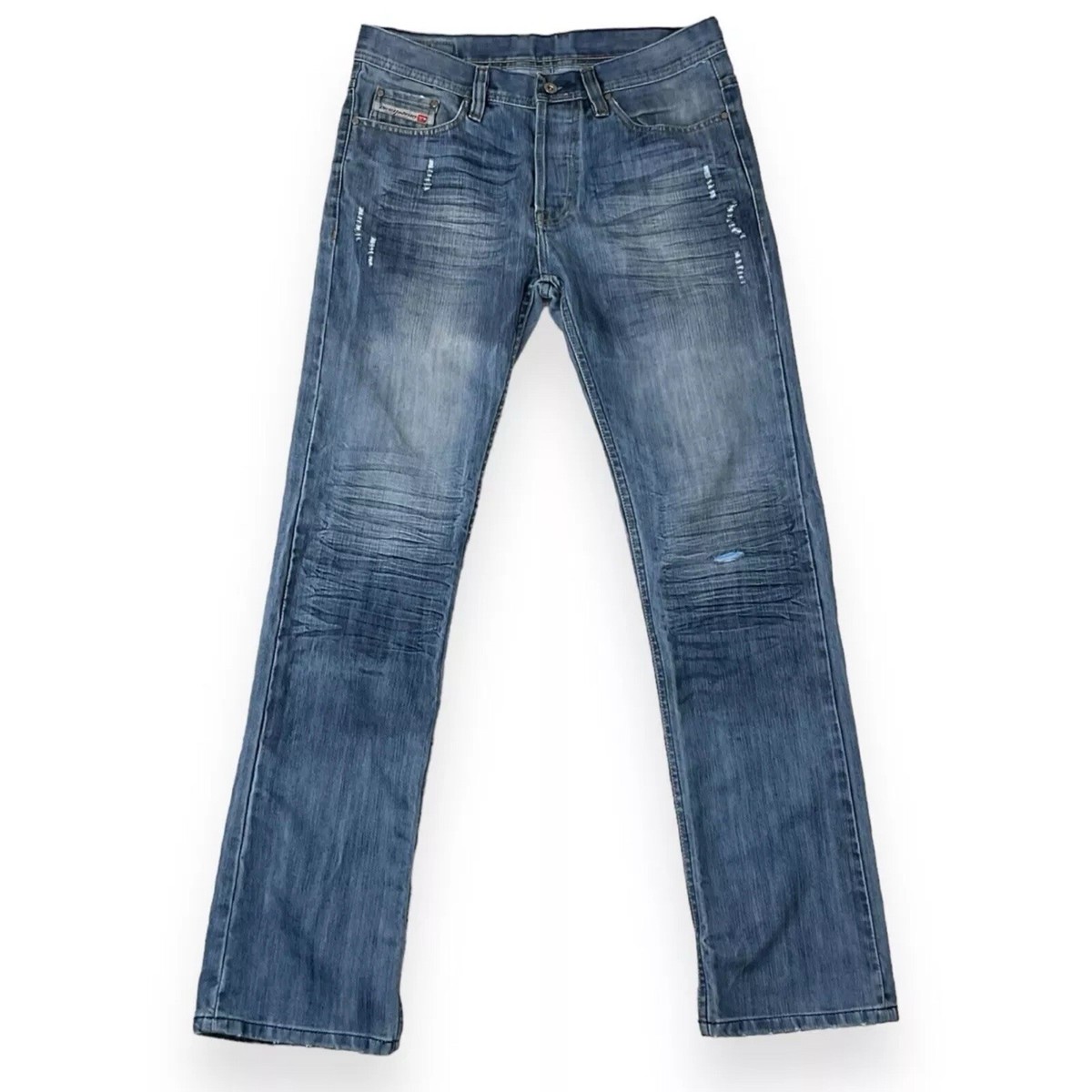 デニム・ジーパン DIESEL Men Jeans Blue Diesel Industry Jeans Mens 34 Blue Whiskers Distressed