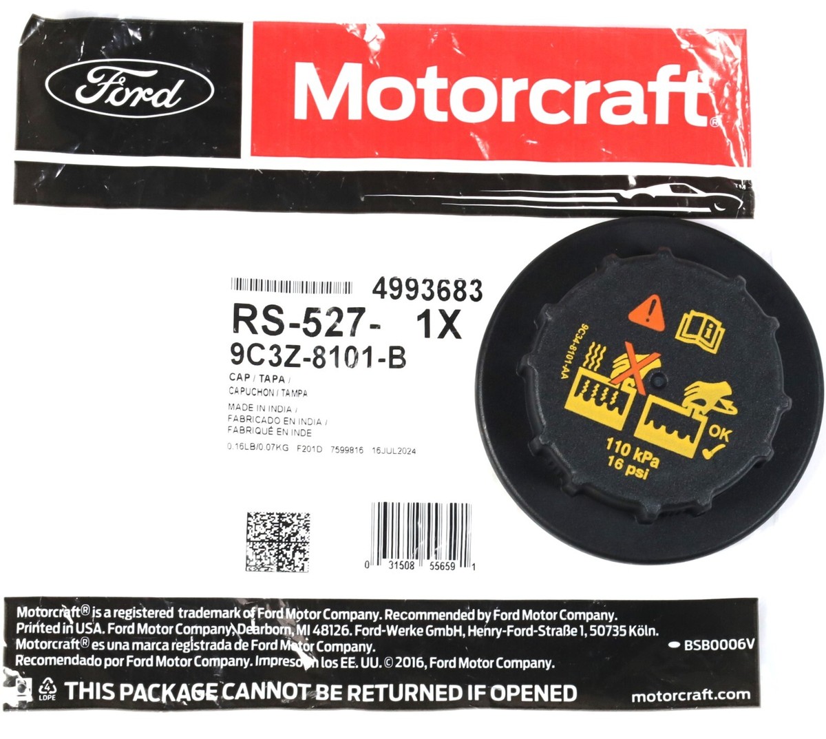 RS-527 / 9C3Z-8101-B Coolant Overflow Reservoir Cap Ford 7.3L