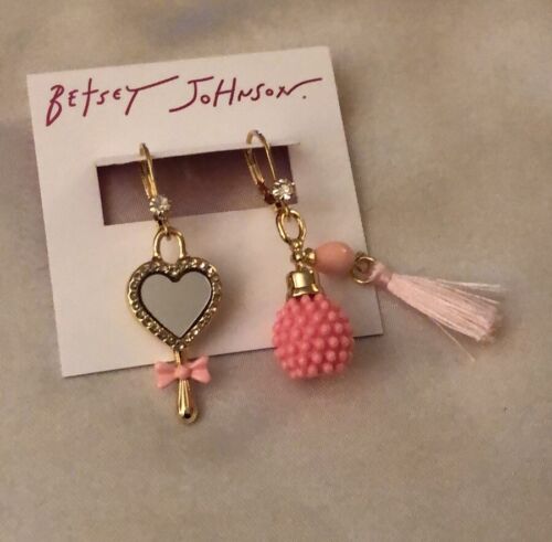 Betsey Johnson Sweetheart Swoon Mirror & Perfume Mismatch Drop Earrings NWT - Picture 3 of 12