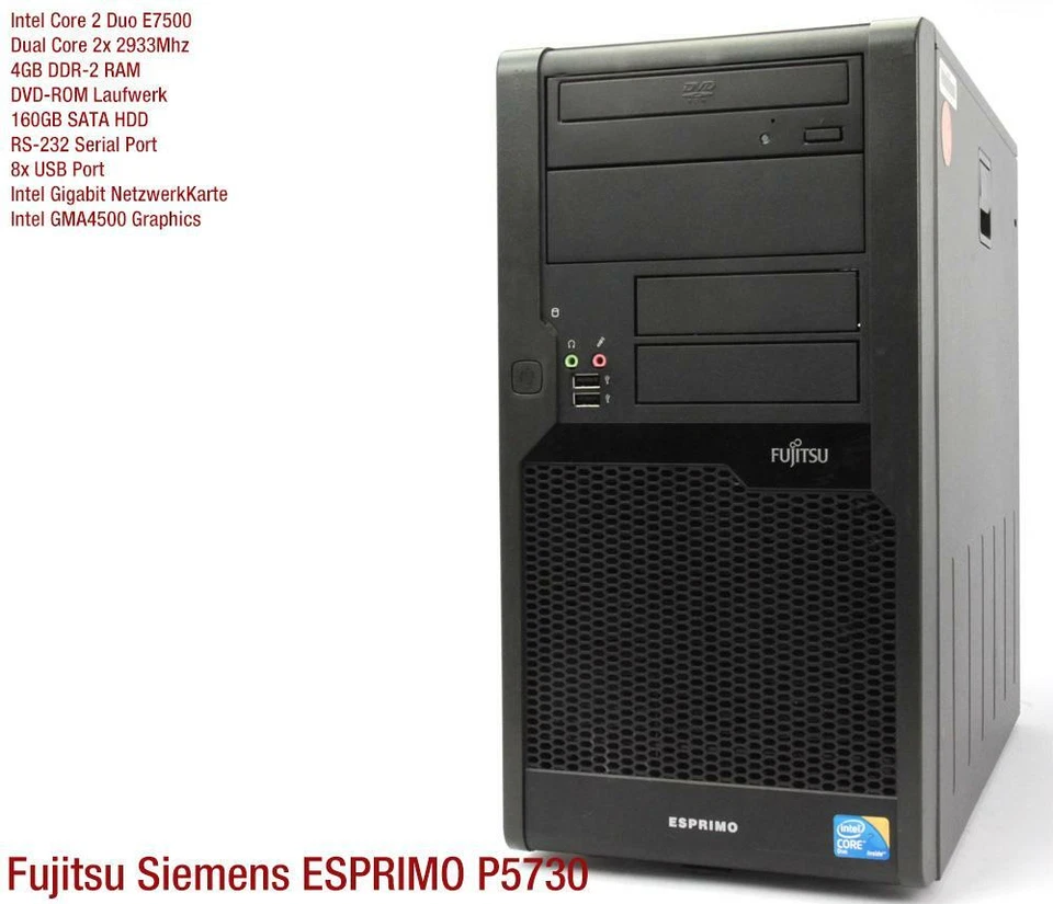 PC Ordenador Fujitsu Esprimo P5730 D2811 RS-232 Puerto 160GB 4GB RAM Windows XP - Imagen 2 de 4