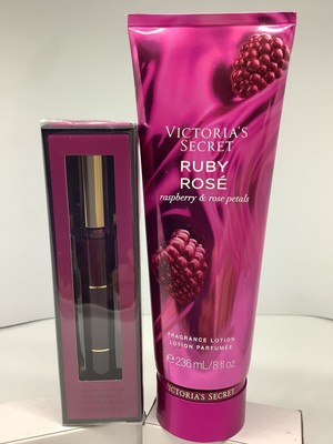 Victoria s Secret Ruby Rose Lotion 8 Oz  And Bombshell Passion Spray Parfum .23