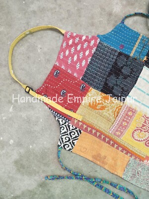Vintage Kantha Quilted Patchwork Apron Handmade Cotton Kitchen
