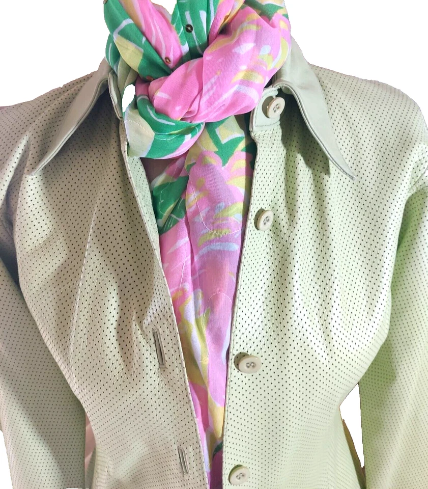 Nicola Berti Sz S Chartreuse Green Perforated Italian Leather Shirt Jacket - Image 3 of 4