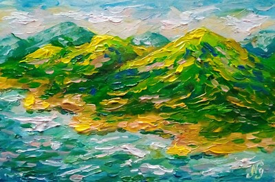 Hawaii Ölgemälde Impressionist Berge Ozean Original Kunst klein Hawaii Kunst