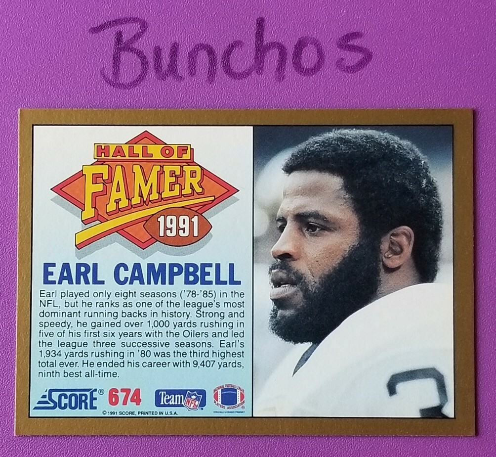 1991 Score #674 Earl Campbell OILERS RB HALL OF FAMER football