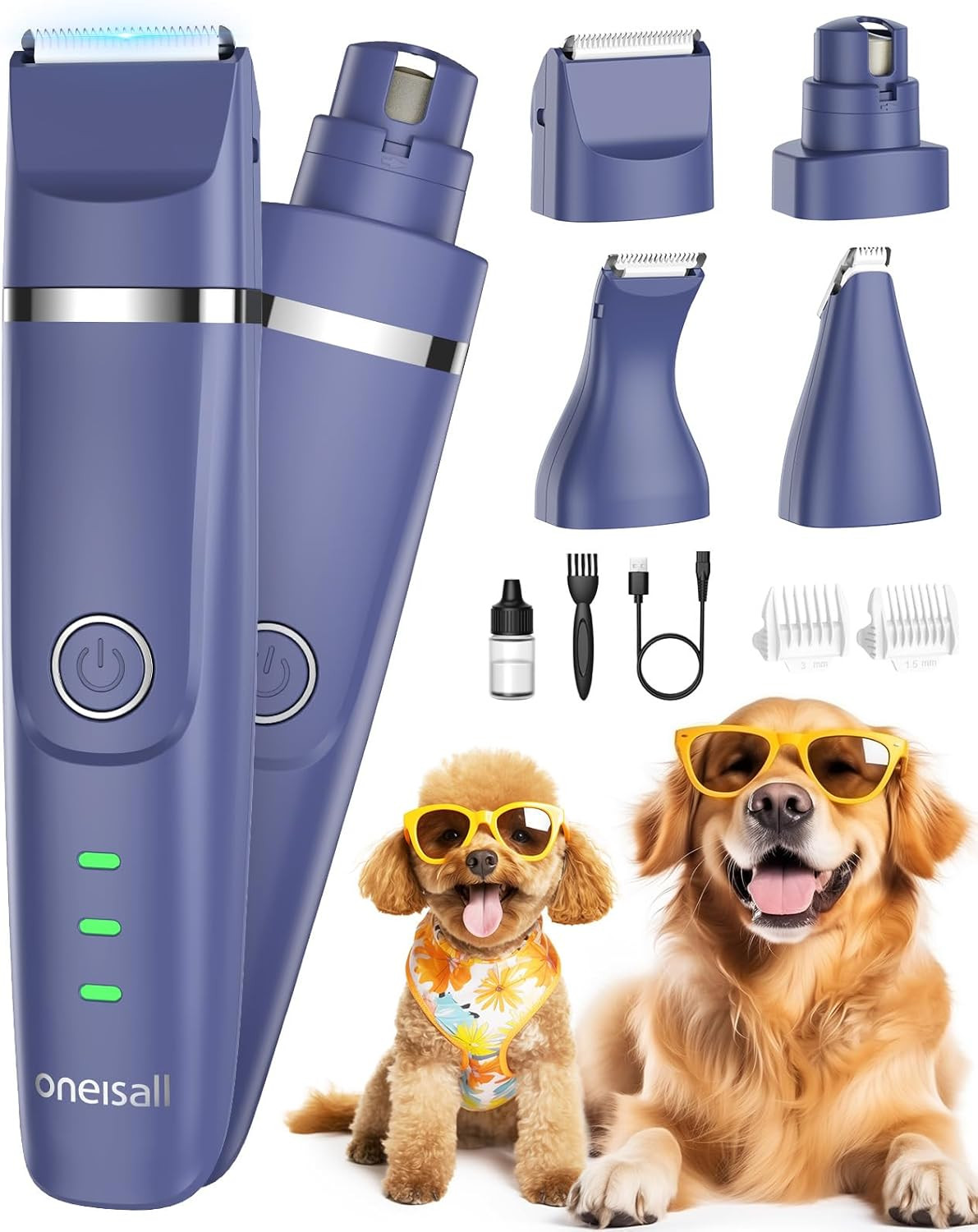 Oneisall Small Dog Clippers, Quiet Cordless Dog Paw Trimmer & Nail Grinder, Dog