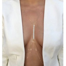 Body Chain Gold Plated with Clear Rhinestones Double Layered Body Harness