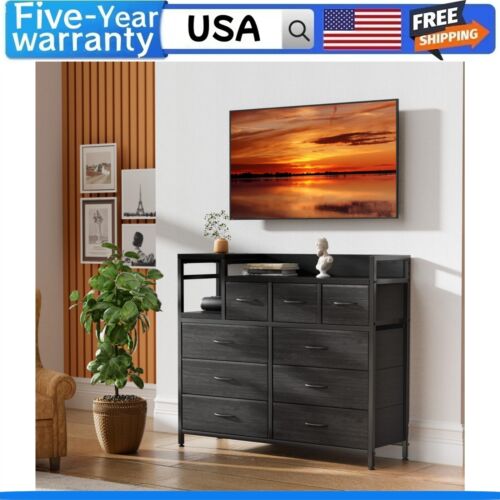 Dresser TV Stand with Power Outlet Bedroom Dresser with 9 Drawer for Living Room