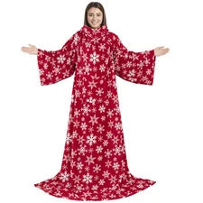Christmas Wearable Blanket with Sleeves Soft Fleece Snuggy Robe Wrap Sofa Couch