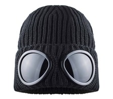 Goggle Beanie Hat - unisex, one size fits most, black