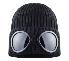 Goggle Beanie Hat - unisex, one size fits most, black