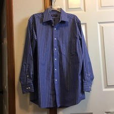 CHAPS Easy Care Blue Stripe Long Sleeve Button Up Business Casual Dress Shirt L
