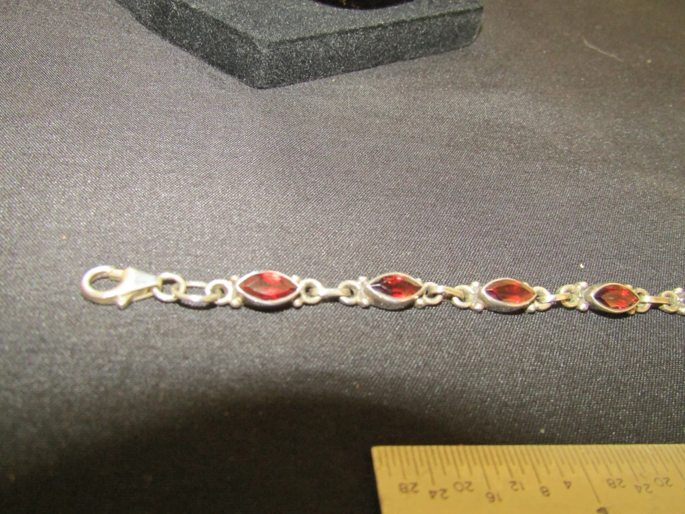 Pulsera de Plata de Ley Granates Ovalados 5x3mm Piedras Preciosas Naturales 925 Vintage Mid-Mod Foto 3 de 4