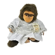 Vintage Hosung Monkey Hand Puppet White Lace Dress Chimp Realistic 1994 NWT READ