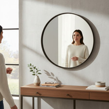 Minimalist 50cm Matte Black Round Mirror ideal for Hallway Living Room Bedroom