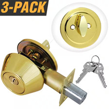 Solid Brass Entry Door Lock Single Cylinder Deadbolt with 6 KW1 Keys 3-Pack, Ke