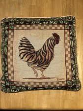 Tapestry striped rooster, chicken decorative throw pillow farmhouse tan brown