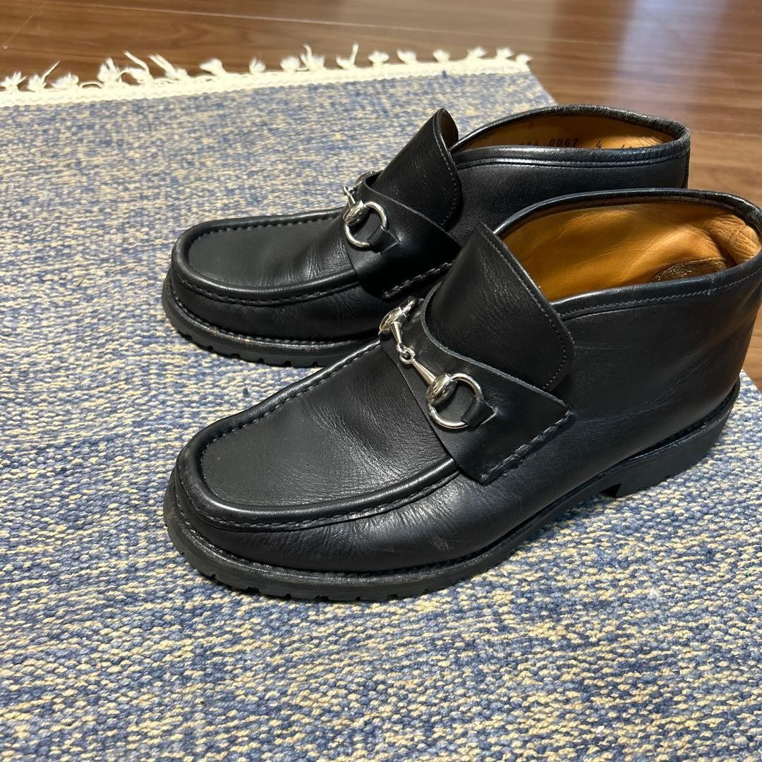 GUCCI Short Boots Loafers Shoes Horse Bit EU 38 US 8 Leather Black Authentic thumbnail 2