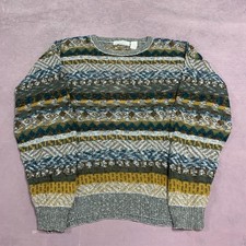 Vintage Abstract Knitted Jumper Patterned Grandad Knit Sweater Men's L