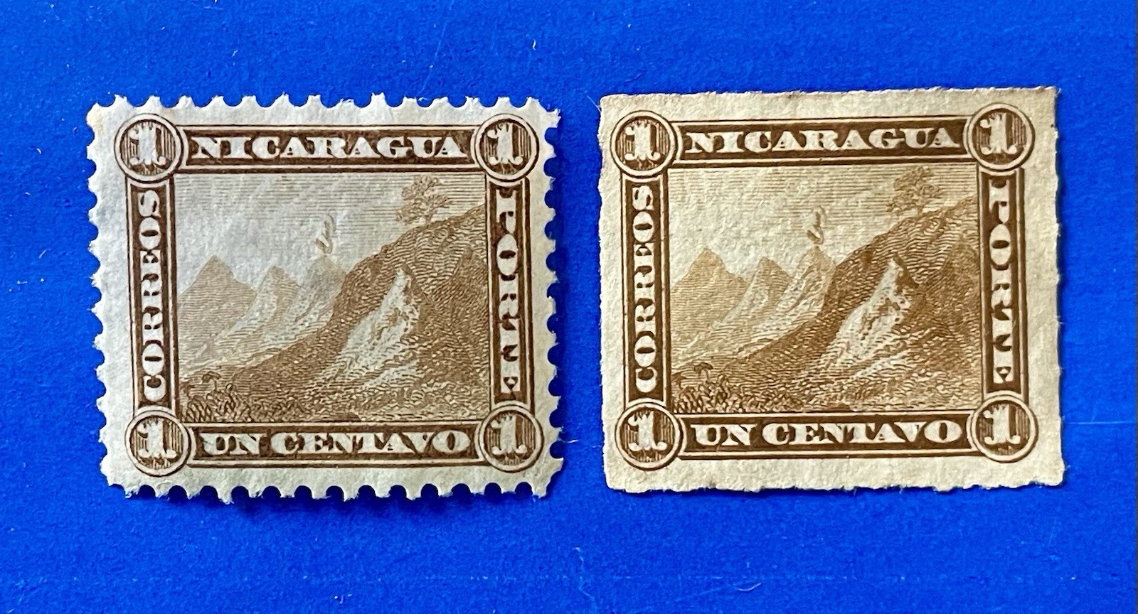 Early Nicaragua 1c Imperf+Perf  Stamps 1870s MH