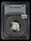 1939-D 10c Mercury Silver Dime - Full Bands White Coin - PCGS MS 65 FB - X6768