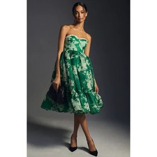 Selkie Green Summer Fields Tea Party Floral Strapless Sweetheart Dress Small