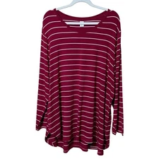 Old Navy Luxe Crew Neck Tunic Top NEW Burgundy Stripe XXL